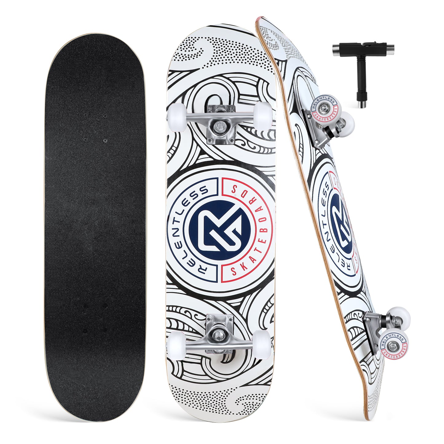 Relentless V2 31 Inch Complete Skateboard by Hamish Brewer, aka The Tattooed Principal, Buy a Skateboard, Give a Skateboard, 7 Layer Canadian Maple for Kids Teens Adults Tricks Double Kick Deck Concave